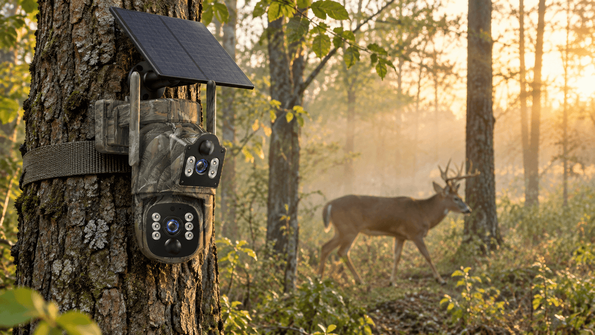 Voopeak cellular trail camera for remote hunting and wildlife monitoring in a forest