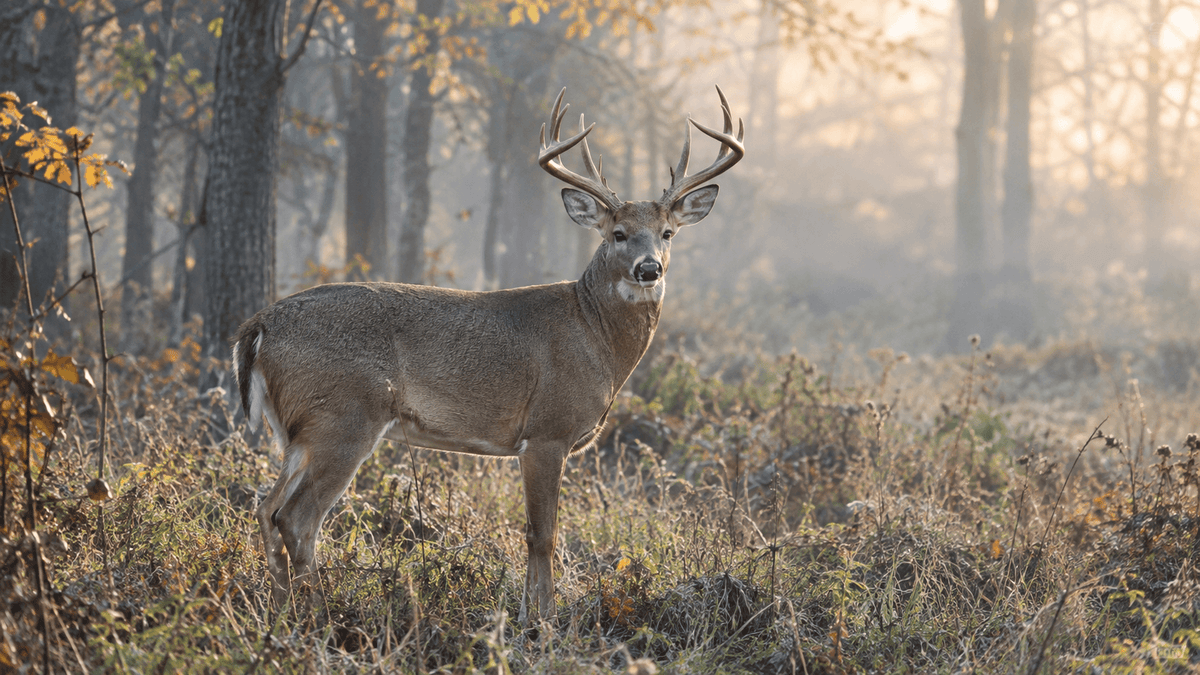 White-tailed deer captured in a natural forest setting for trail camera wildlife monitoring