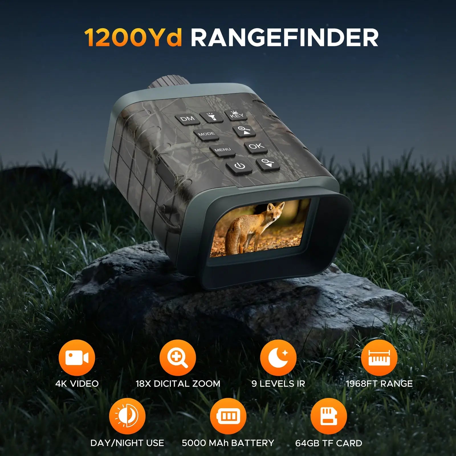 Voopeak 4K Night Vision Goggles with Rangefinder (Up to 1200Yd) 18X Zoom & 5000mAh