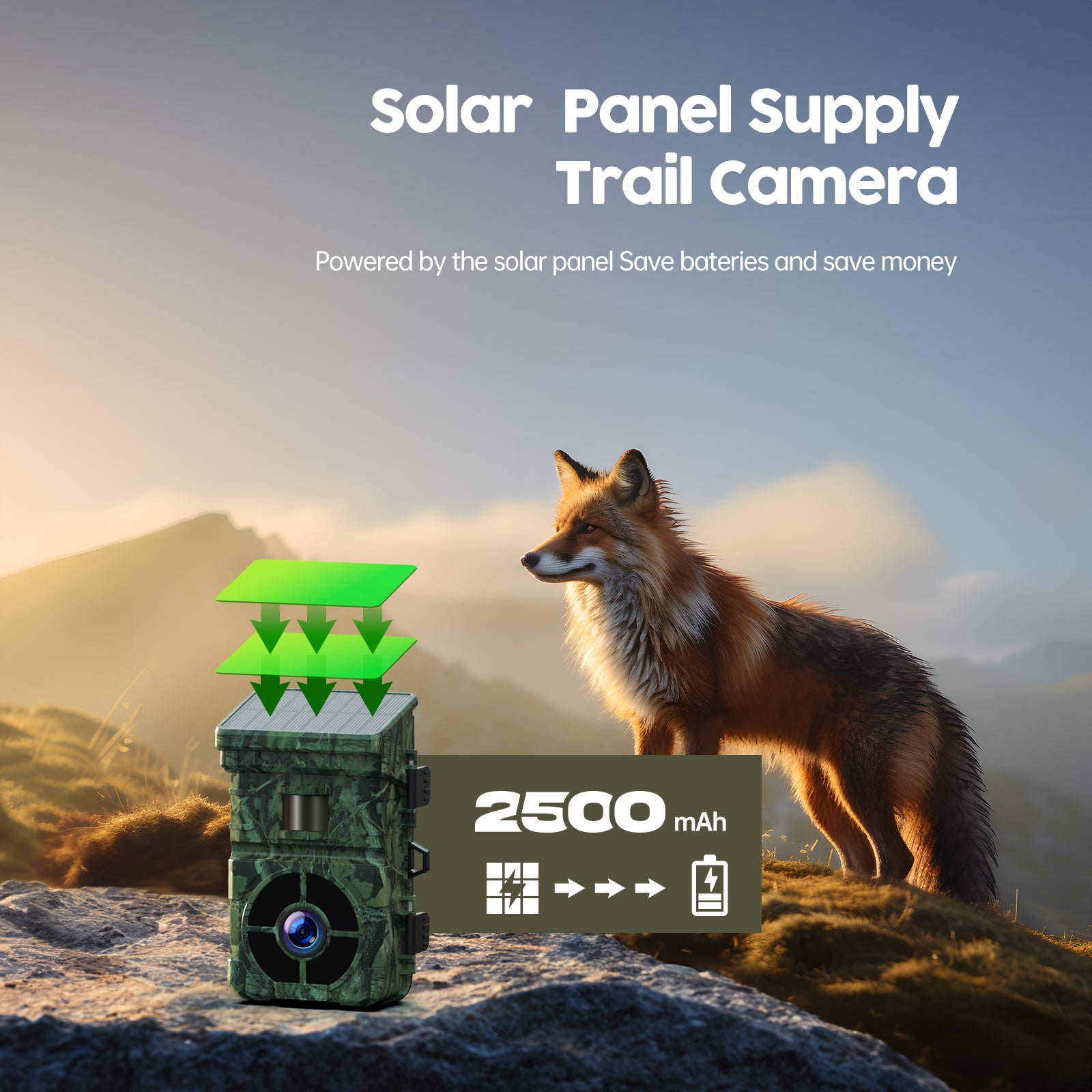 24MP 1080P Solar Powered Trail Game Camera with No Glow Night Vision & 32GB Micro SD Card