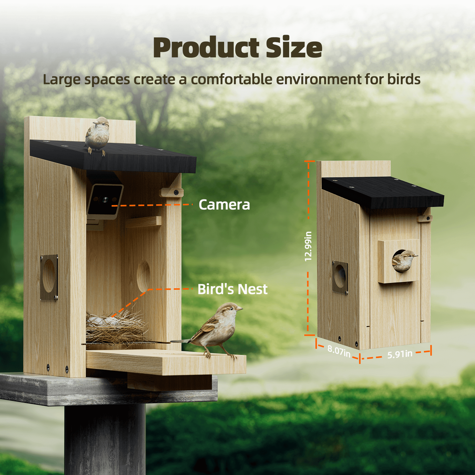 VOOPEAK BH10 Wifi Wooden Bird House With Camera for indoor outdoor