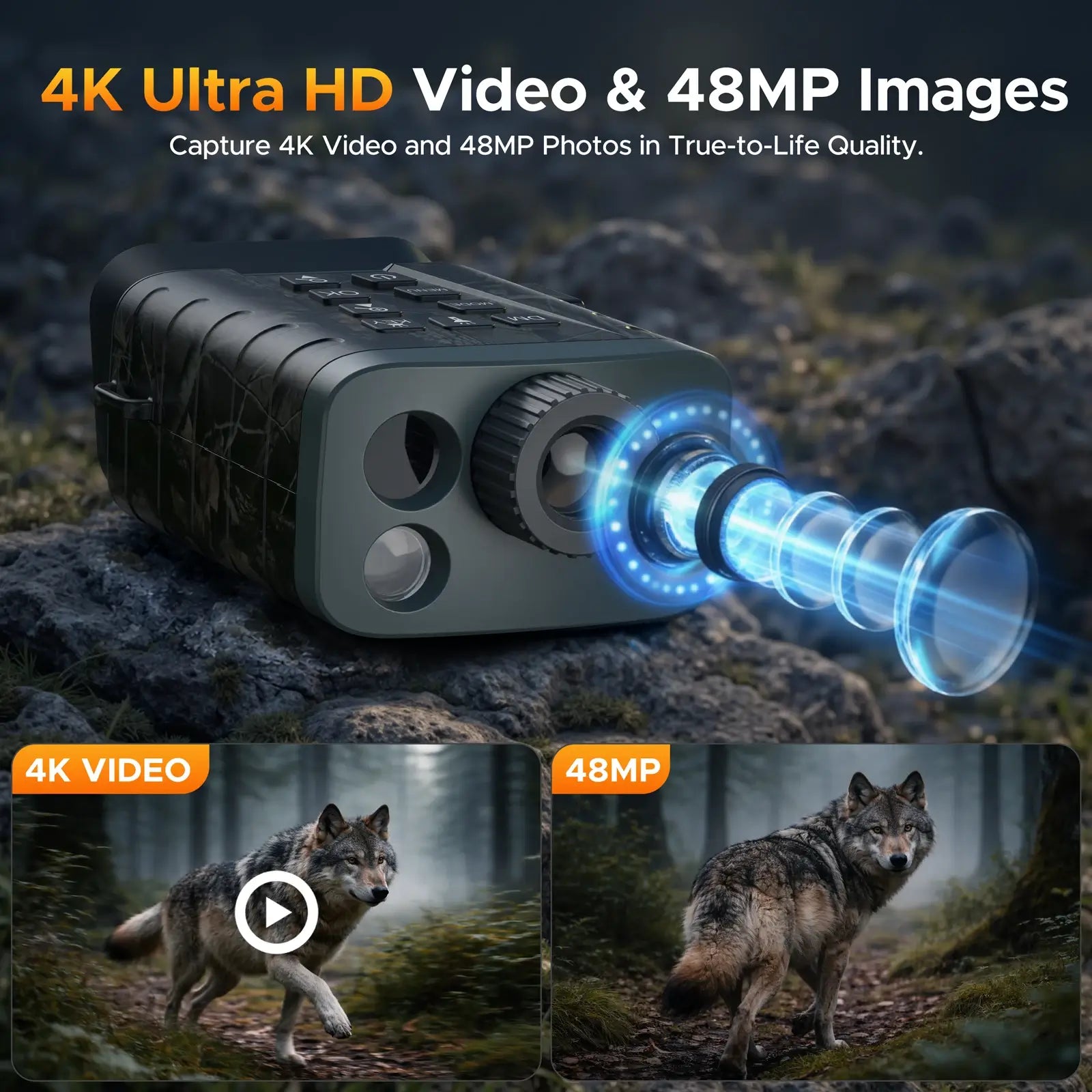 Voopeak 4K Night Vision Goggles with Rangefinder (Up to 1200Yd) 18X Zoom & 5000mAh