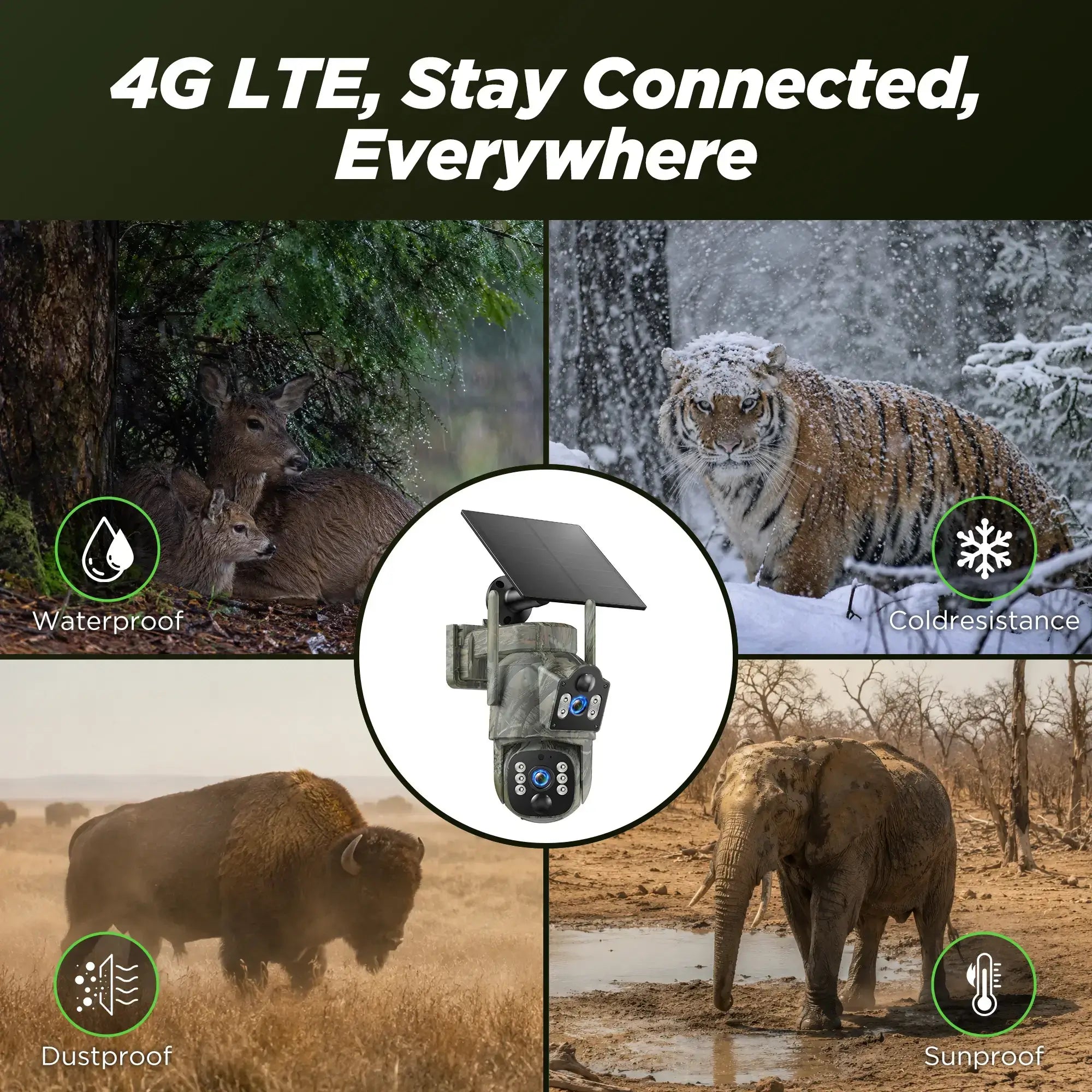 VOOPEAK TC39 Dual Lens Cellular Trail Camera Solar Powered 4G LTE Game Camera for hunting wildlife Monitoring and Property Security