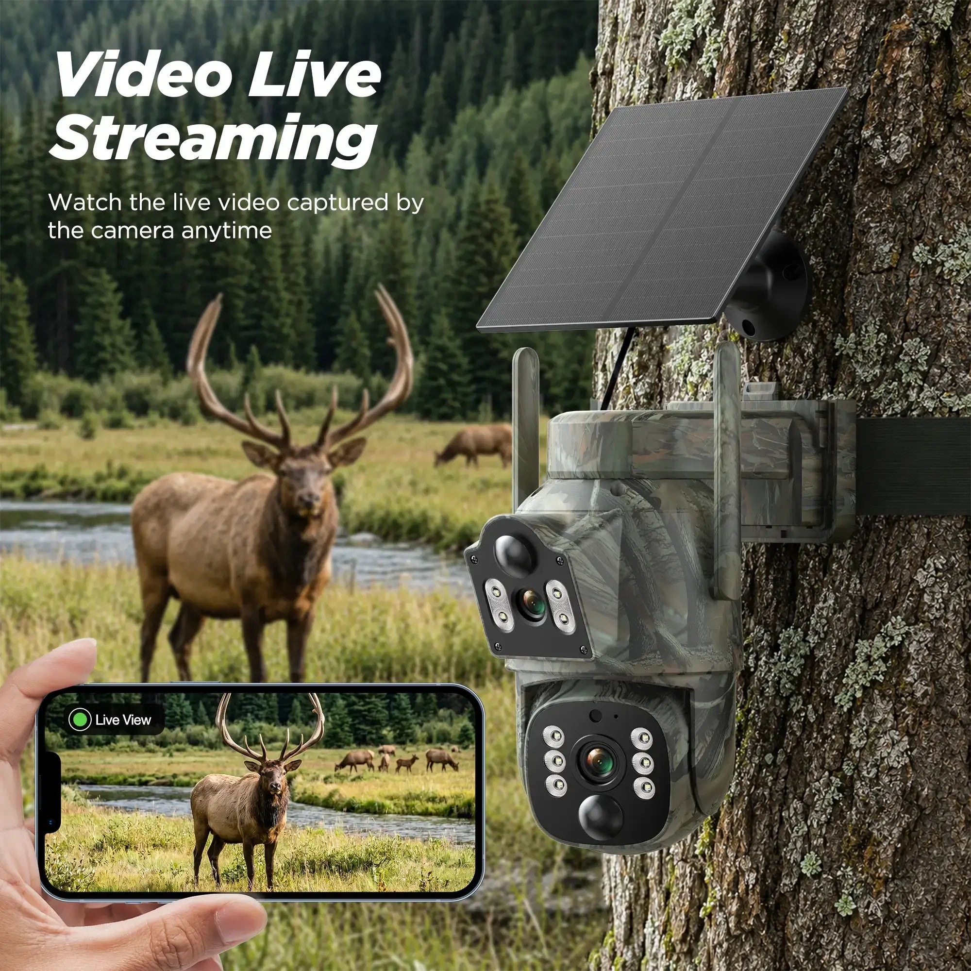 VOOPEAK TC39 Dual Lens Cellular Trail Camera Solar Powered 4G LTE Game Camera for hunting wildlife Monitoring and Property Security