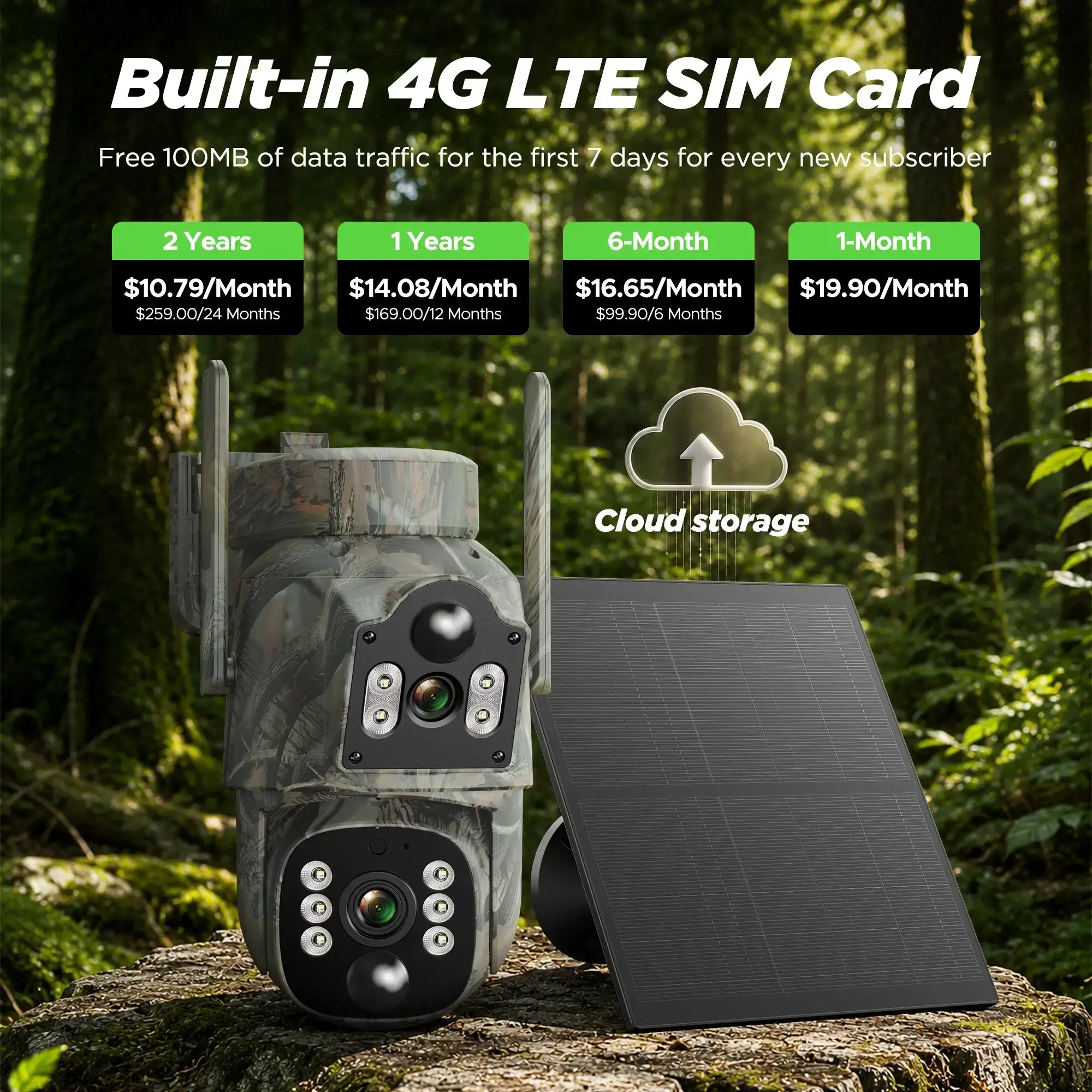 VOOPEAK TC39 Dual Lens Cellular Trail Camera Solar Powered 4G LTE Game Camera for hunting wildlife Monitoring and Property Security