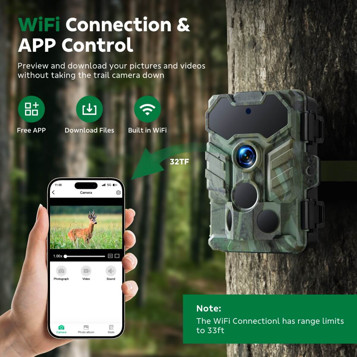 Voopeak TC29 Wifi Trail Camera 130ยฐ Wide-Angle Wildlife Camera