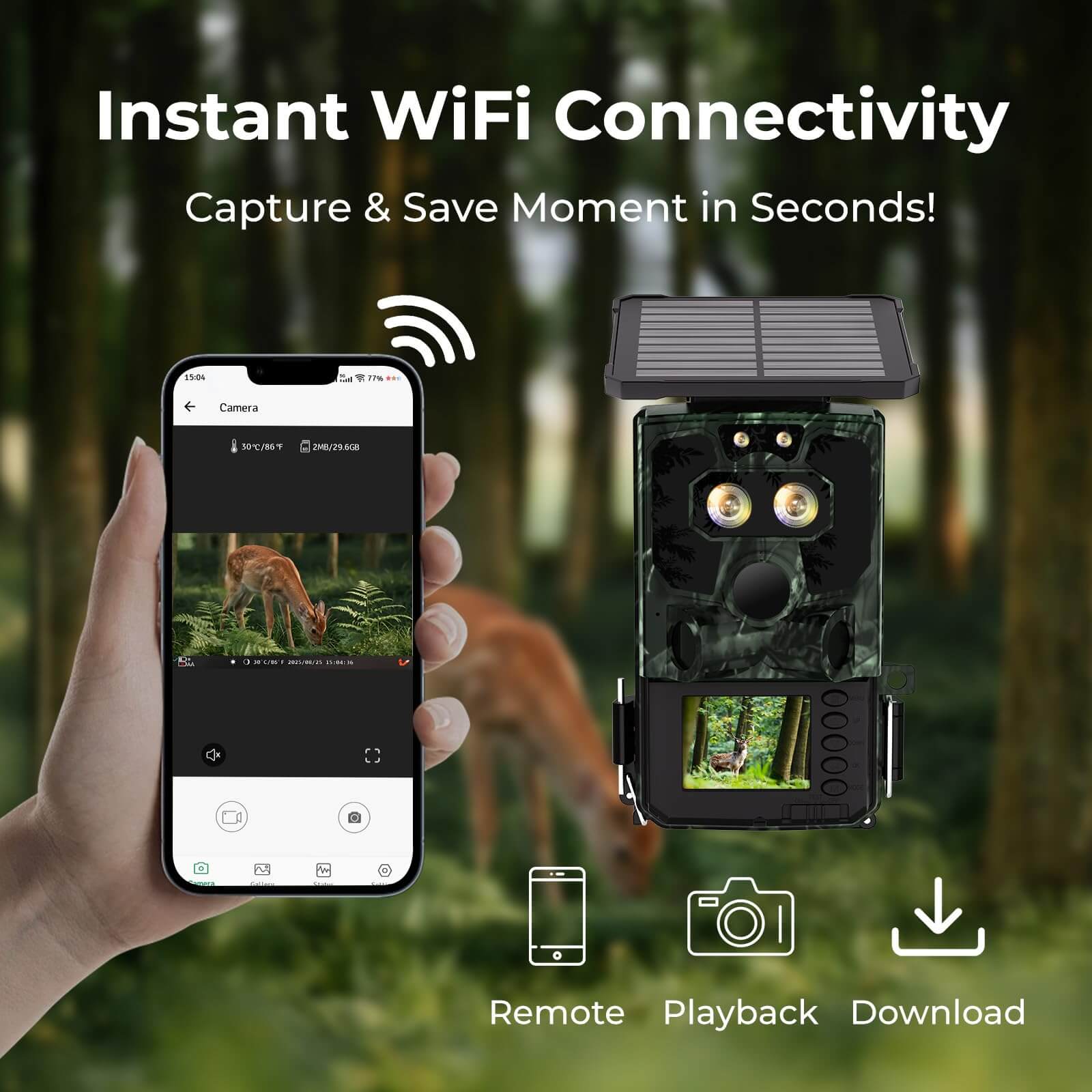 VOOPEAK TC37 4K 60MP High Resolution Solar Powered Wifi Trail Camera for Hunting and Wildlife Monitoring