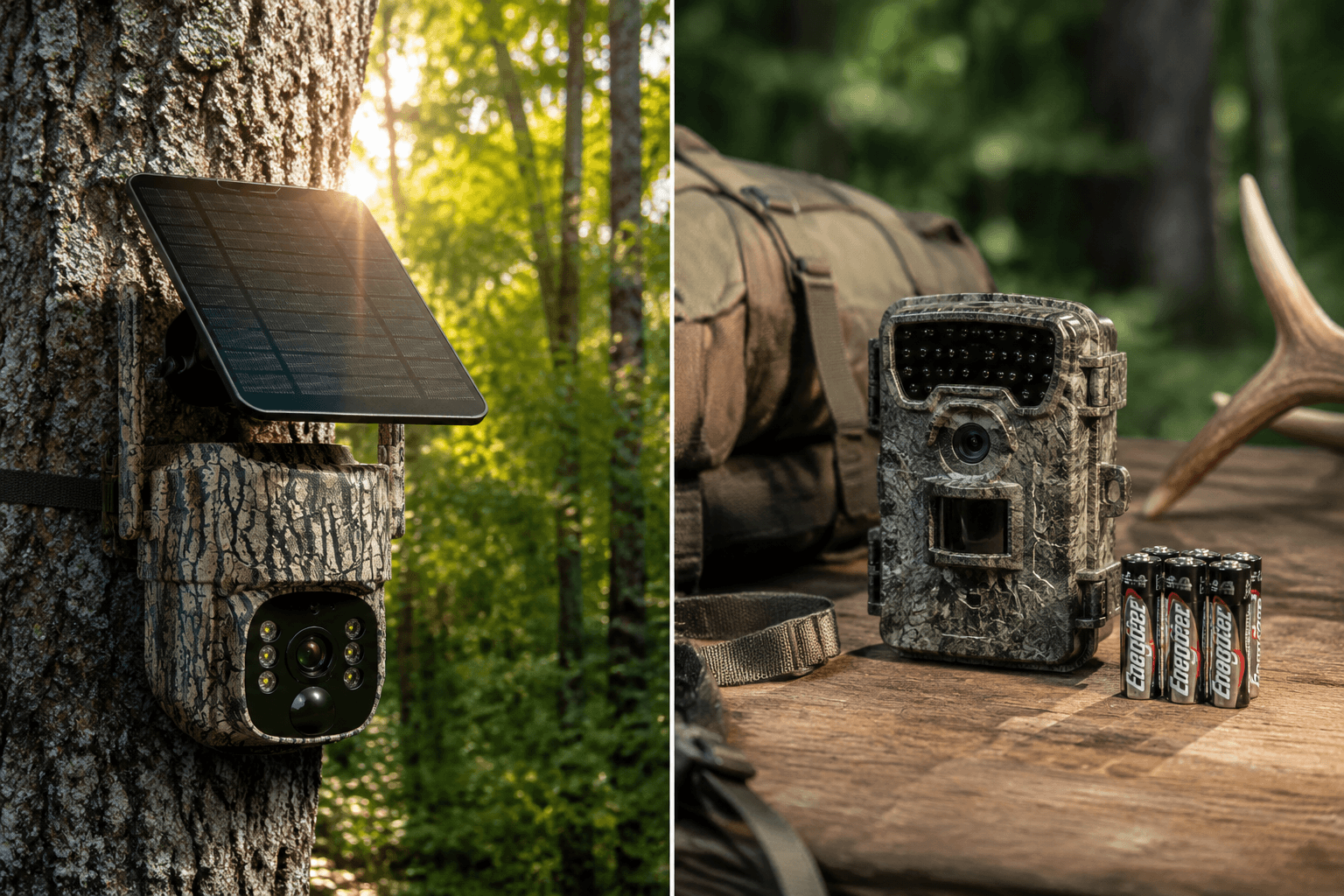 Solar trail camera vs battery-powered trail camera comparison in real forest hunting environment