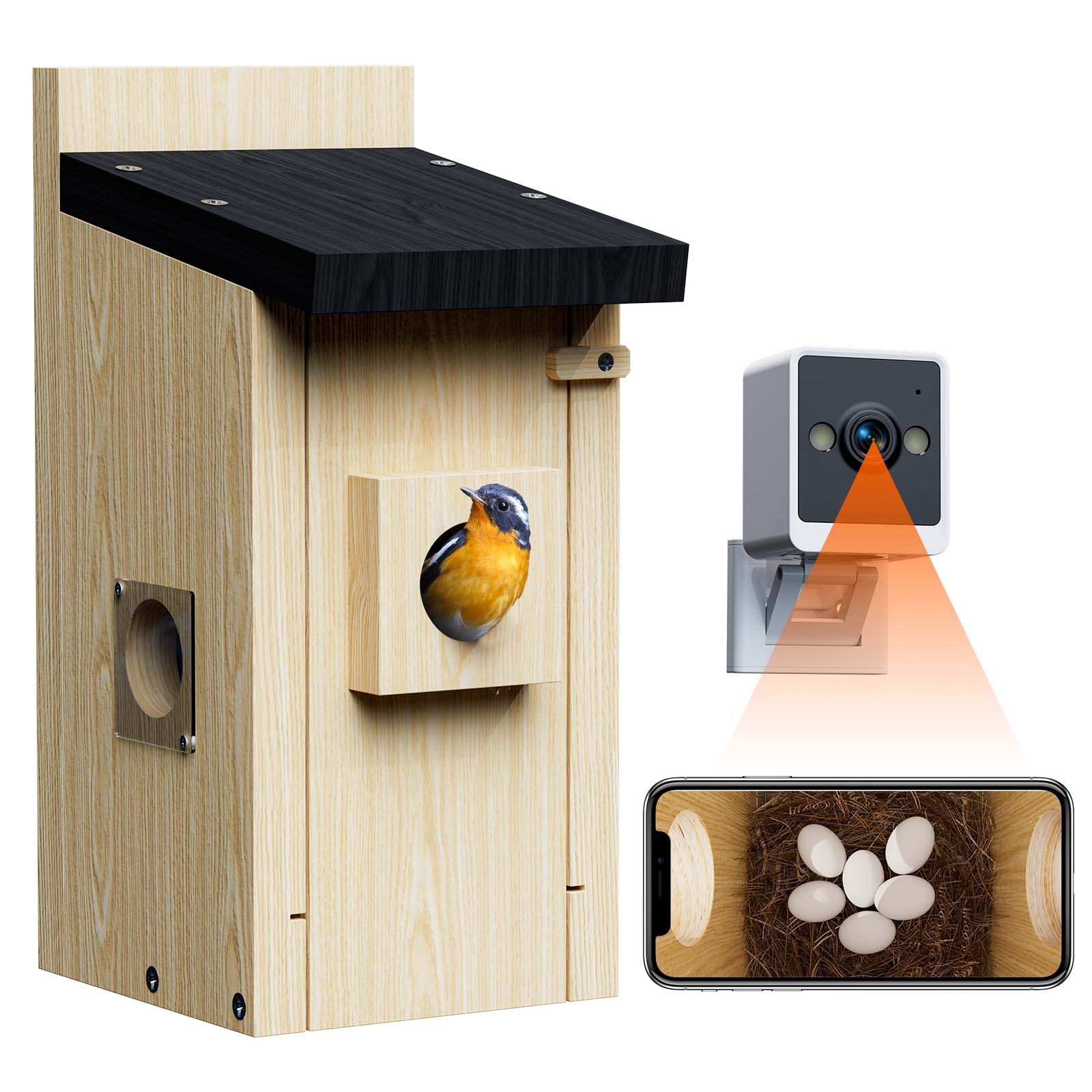 Voopeak BH10 Wifi Wooden Bird House With Camera for indoor outdoor