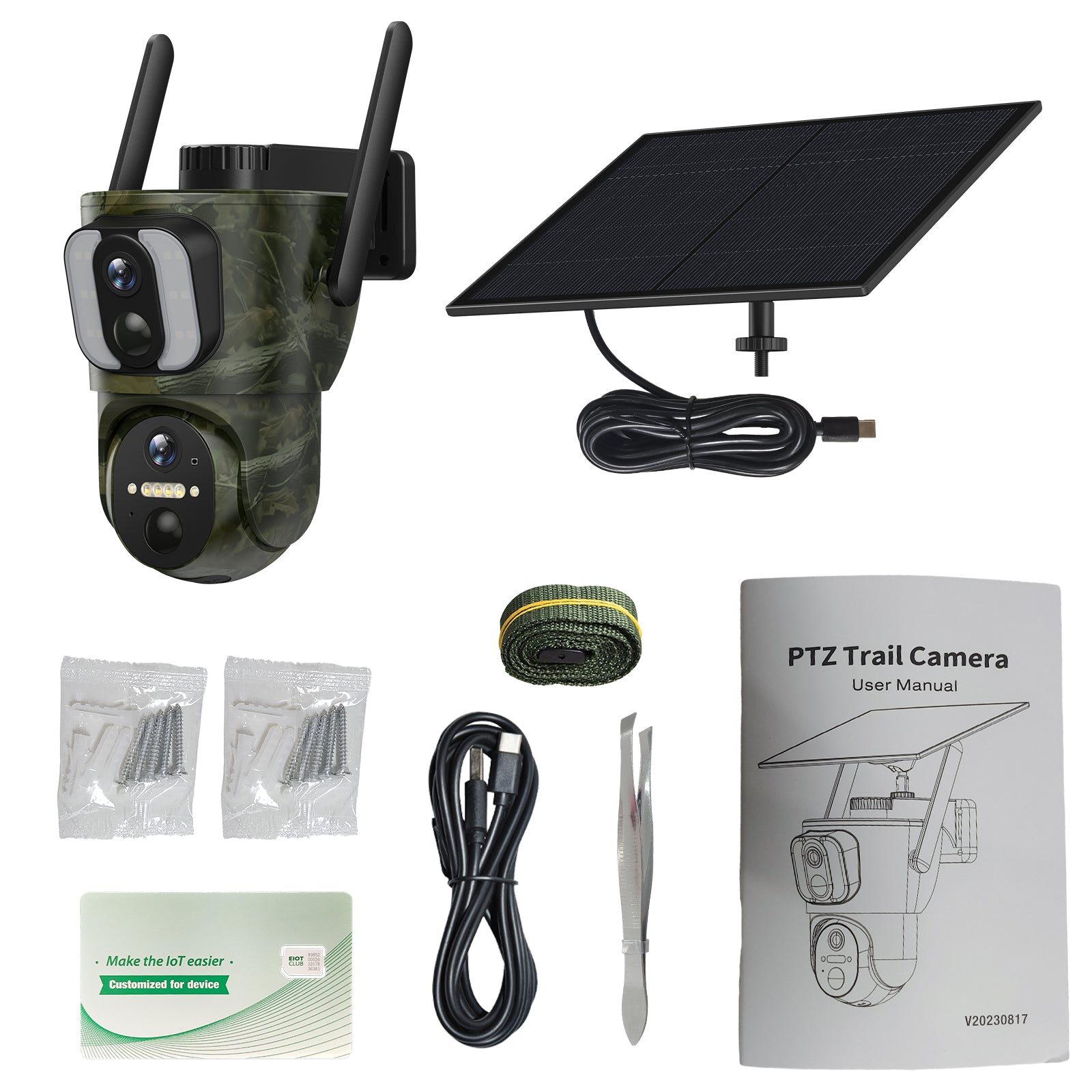1080P 4G LTE Dual Lens Trail Camera Solar Power Game Camera with Watch in Real Time and Motion Detection, No WiFi Limited