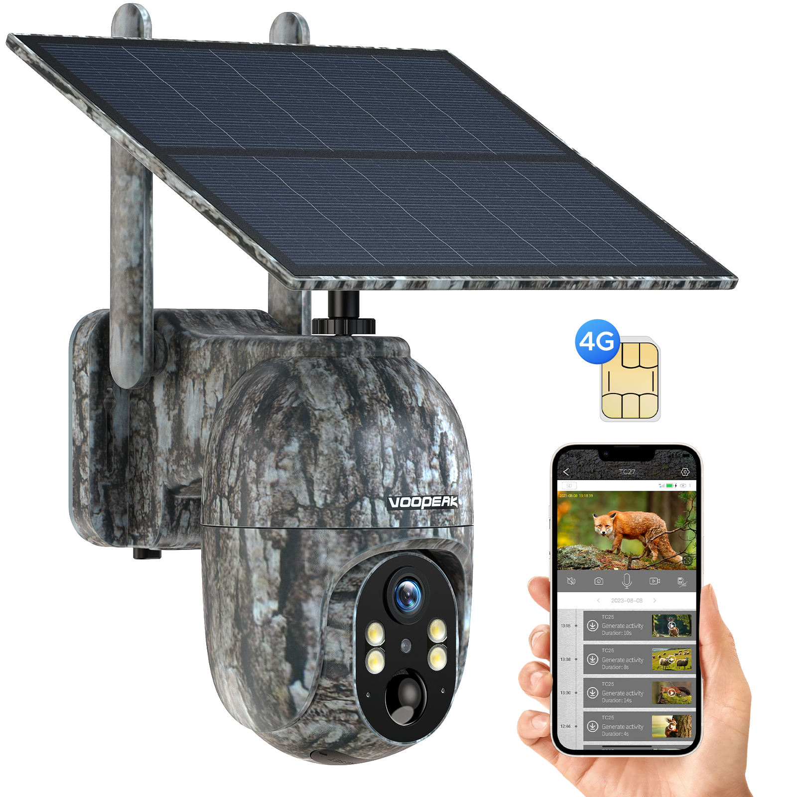 Voopeak TC27 New 4G LTE 2.5K 360° Live Streaming Solar Powered Cellular Trail Game Camera