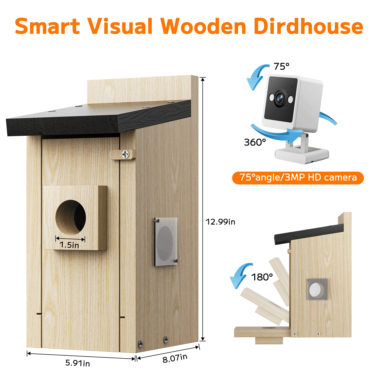 Voopeak BH10 Wifi Wooden Bird House With Camera for indoor outdoor