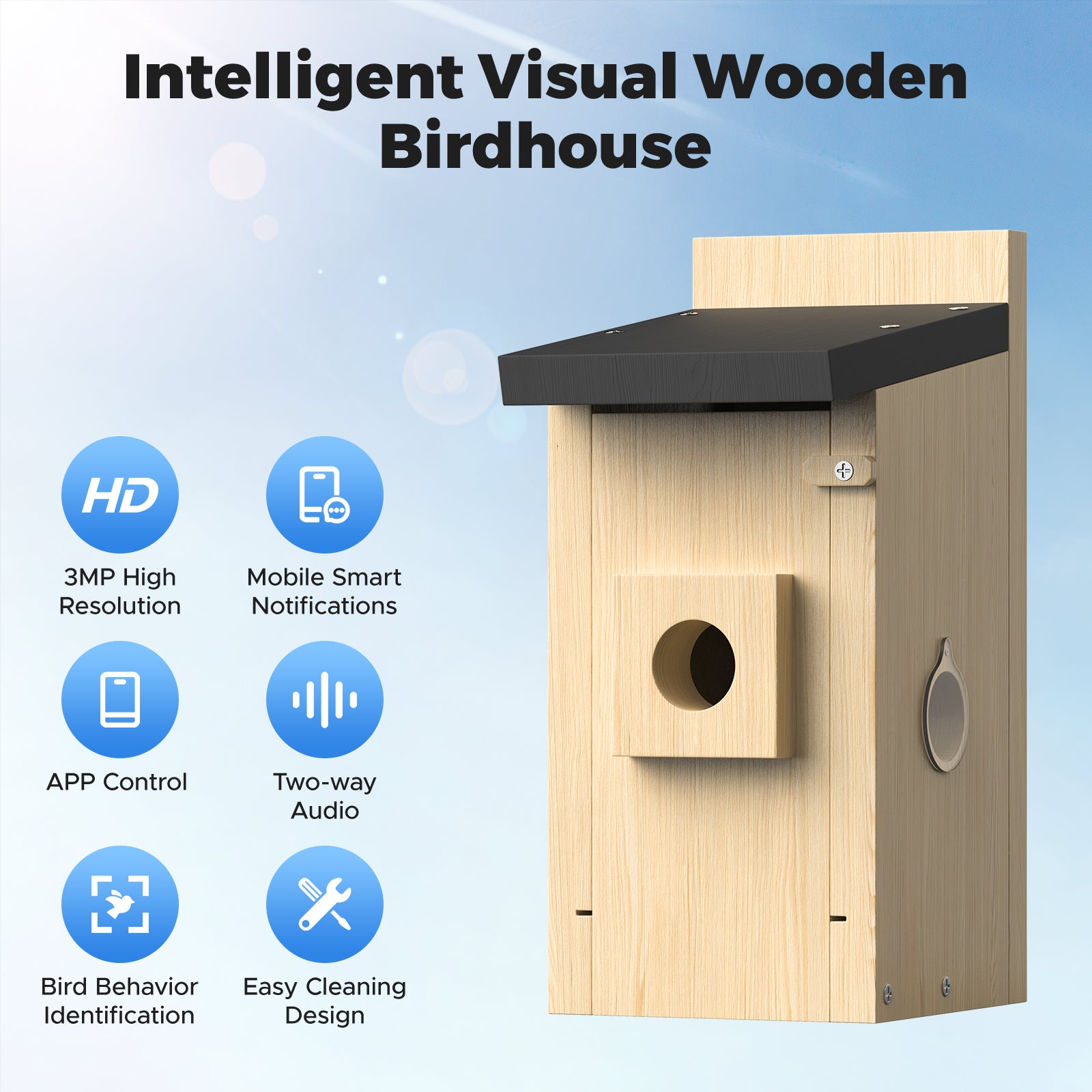 VOOPEAK BH10 Wifi Wooden Bird House With Camera for indoor outdoor