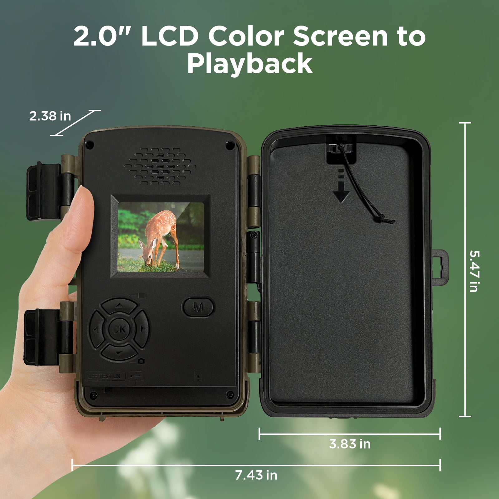 Trail Camera with 2.0''LCD Screen, Night Vision and 120° Wide Detect for Wildlife Monitor