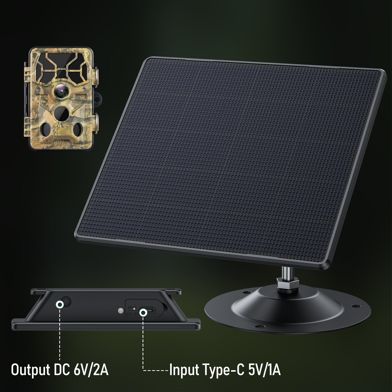 6V/2A Waterproof  Solar Power Panel For Trail Camera