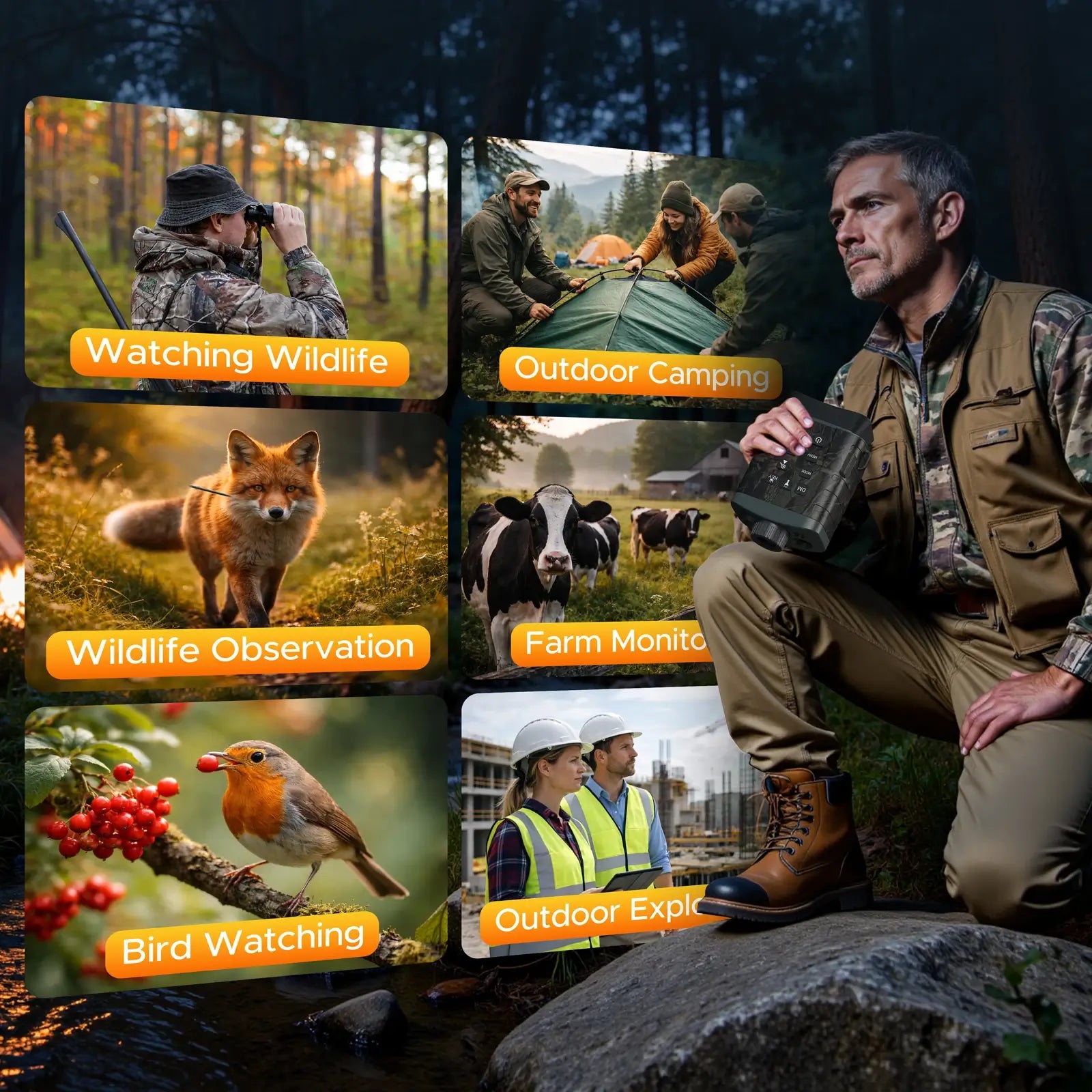 Voopeak 4K Night Vision Goggles with Rangefinder (Up to 1200Yd) 18X Zoom & 5000mAh