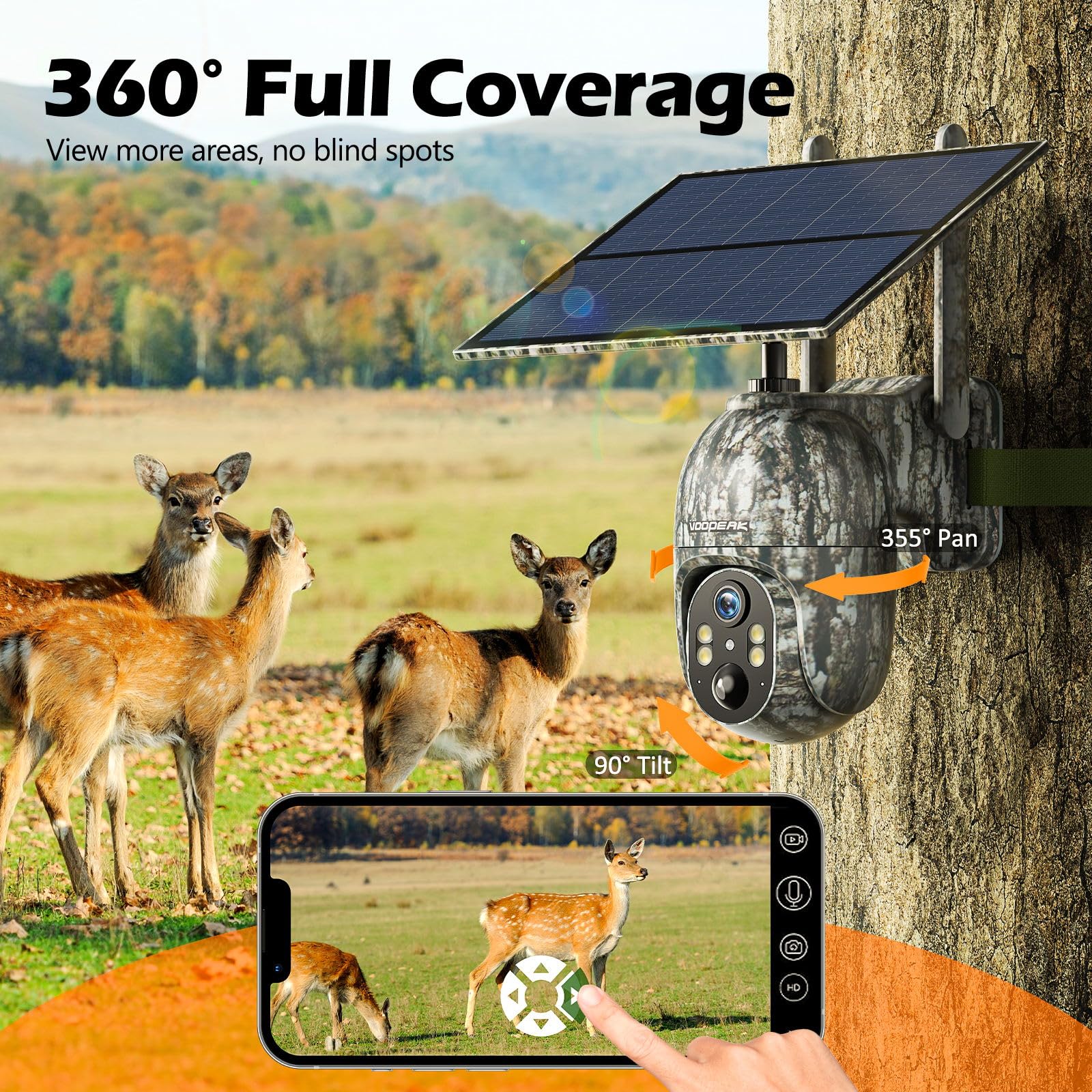 Voopeak TC17B/27 2K 4G 360 ° Cellular Solar live feed Trail Camera Wildlife Deer Game Camera-Upgrade Version