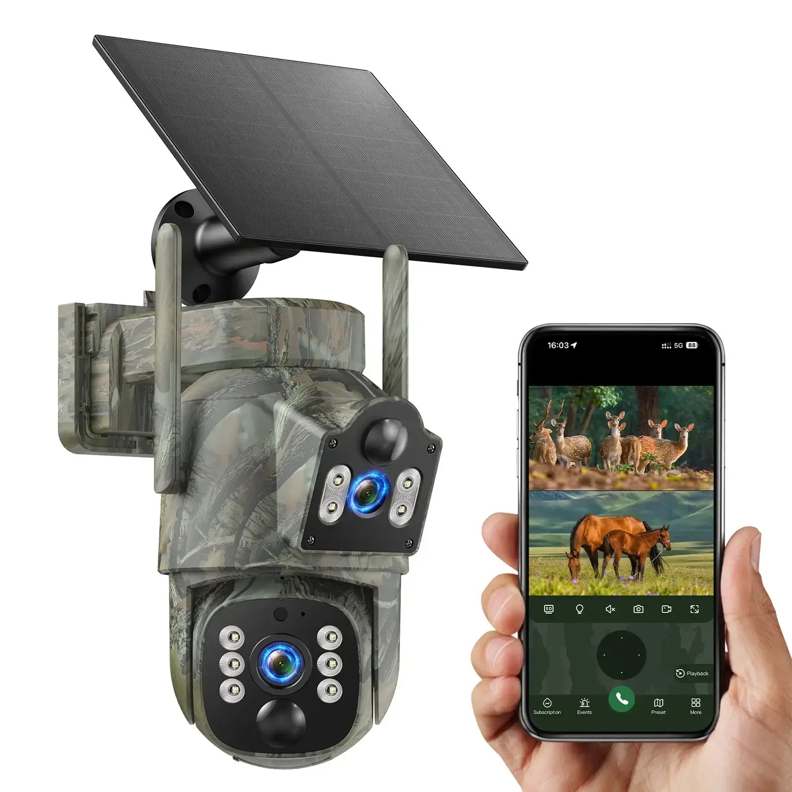 VOOPEAK TC39 Dual Lens Cellular Trail Camera Solar Powered 4G LTE Game Camera for hunting wildlife Monitoring and Property Security