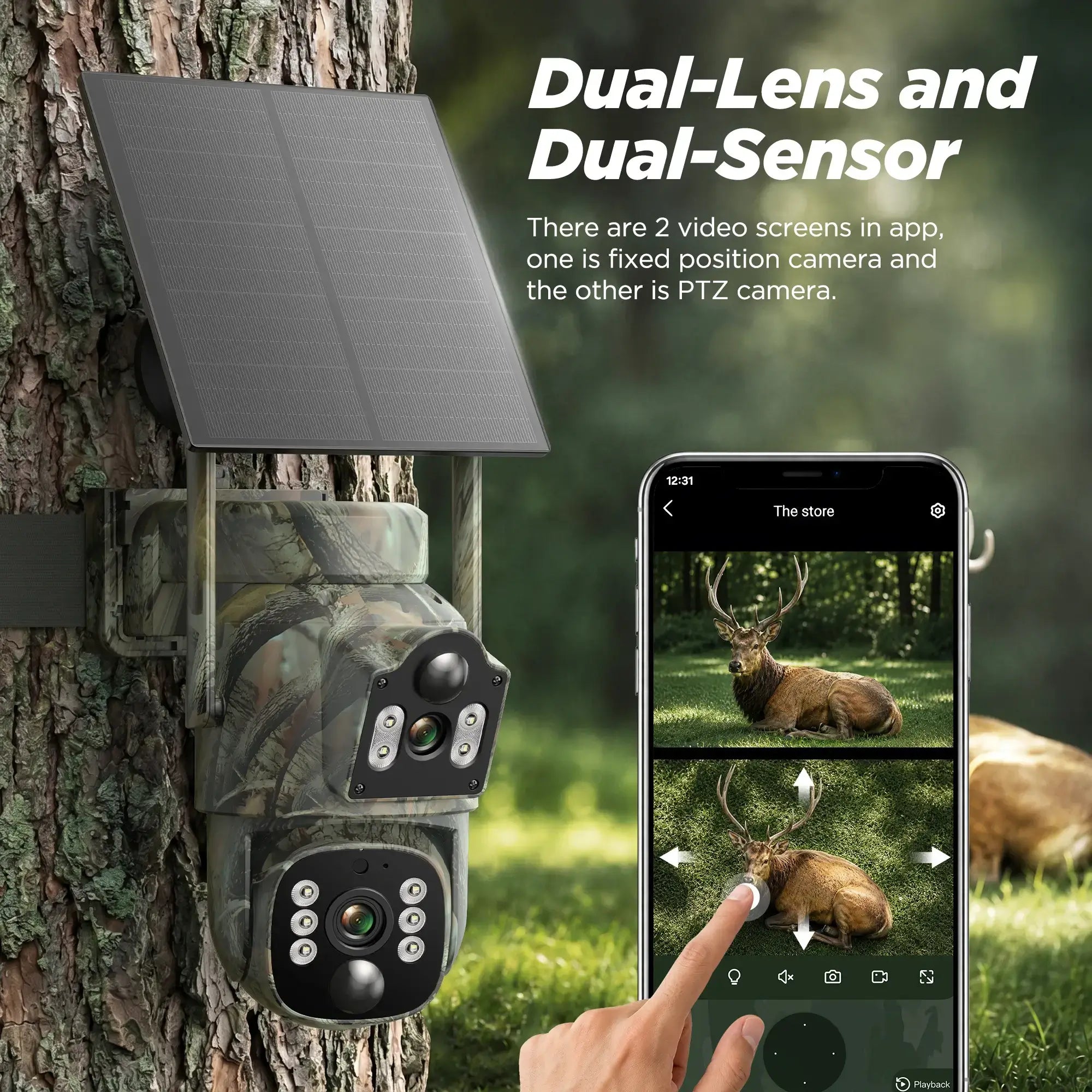 VOOPEAK TC39 Dual Lens Cellular Trail Camera Solar Powered 4G LTE Game Camera for hunting wildlife Monitoring and Property Security